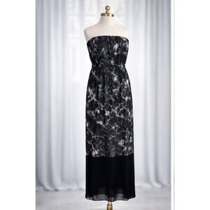 New‎ Express Maxi Dress Black Marble Strapless Sheer Hem Beach Gypsy Size L
